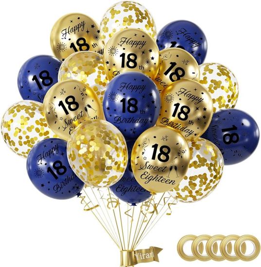 Déco Anniversaire 18 Ans Noir-or - 15 Ballons Dont 12" Happy Birthday - Kit Fête Garçon/fille