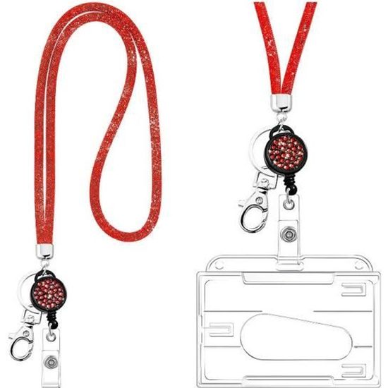3 Porte-badges Brillants Avec Cordon Rétractable Et Clip - Idéal Pour Infirmières, Enseignants - Rose Tendance