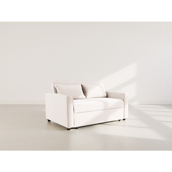 Canapé 2 Places Convertible AYLA - Velours Côtelé Beige - Convertible Tiroir (couchage 112x187cm) - Pour Petit Espace