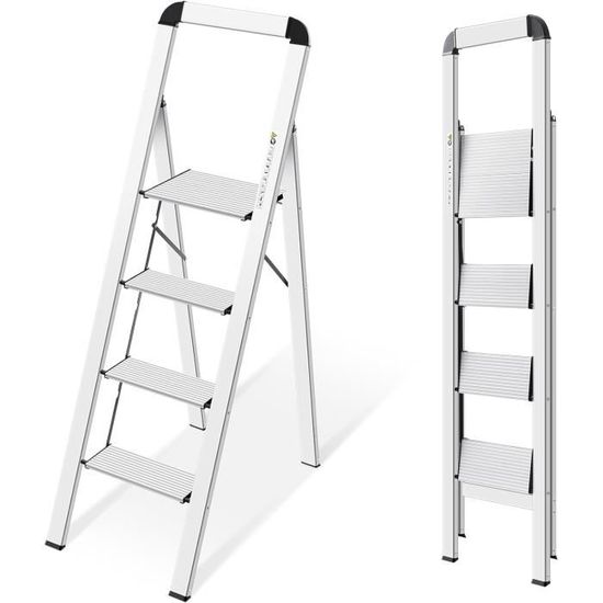 Escabeau Pliable HYTAMA Black Max 4 Marches - Antidérapant, Charge 150 Kg, Poignée Caoutchouc, Gain De Place Tabouret Pliable Gain De Place