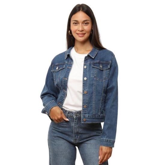 Roskiky Veste En Jean Denim Pour Femme Boutonnée Avec Poches - Style Oversize Confortable 100% Coton