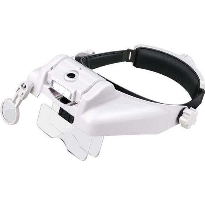 Loupe Frontale Grossissantes Lunettes Loupe Éclairante avec 3 Lumières LED - 5 Lentilles Détachables- Loupe montée sur la tête