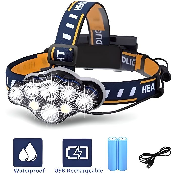 Lampe Frontale Super Lumineuse LED Rechargeable Headlight pour Camping, Cyclisme, randonnée