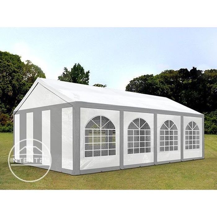 TOOLPORT tente de réception 4x8 m tonnelle barnum PE env. 240g/m² gris-blanc imperméable 4x8m