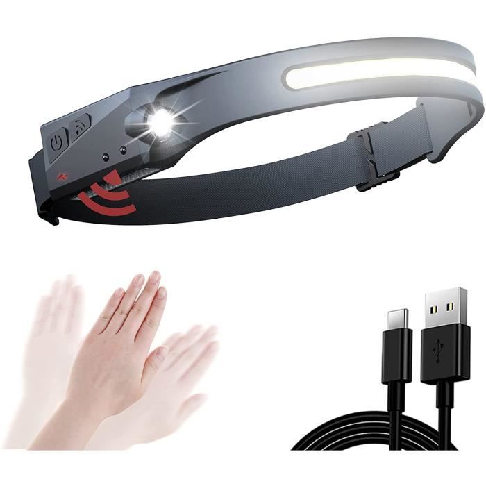 Phare à Capteur Torche Frontale puissante 5 Modes USB Rechargeable LED Lampe IPX4 Étanche, Camping, Lecture, Randonnée,