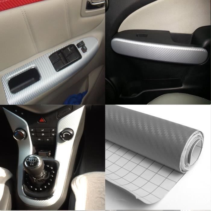 NEUFU Autocollant Voiture 3D Fibre de Carbone Adhesif Thermoformable Argent