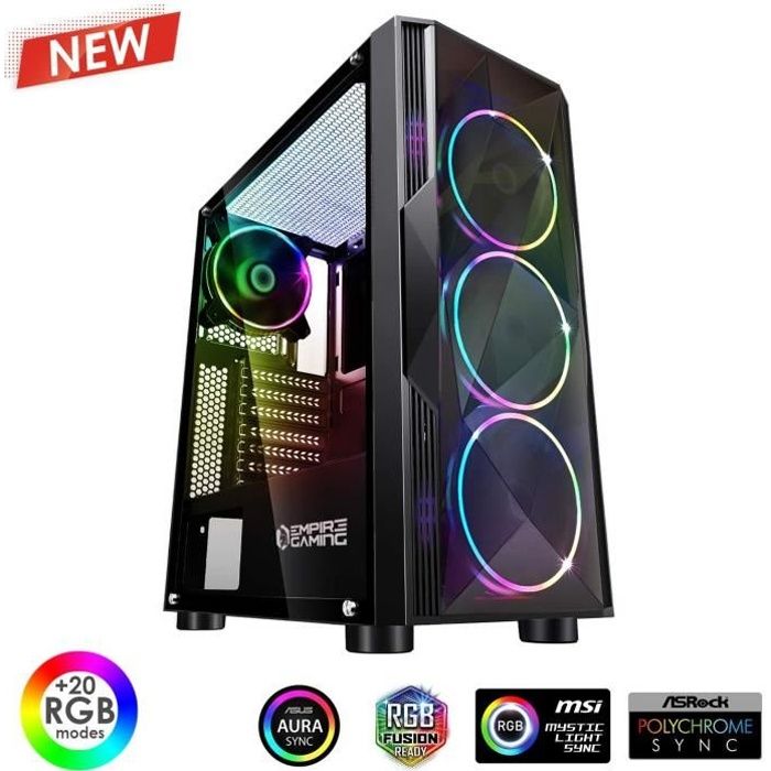 Solutions de stockage externes EMPIRE GAMING – Boitier PC Gamer Diamond - ARGB Moyenne Tour ATX – Façade Diamant Plexigl 98893