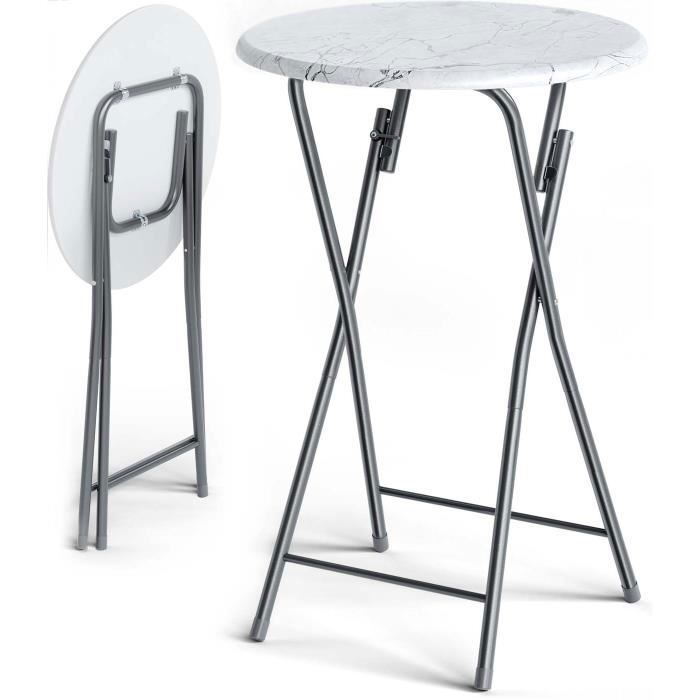 Table haute pliable blanc Ø 60cm métal aspect marbre plateau table MDF table de jardin bar bistrot balcon anniversaires