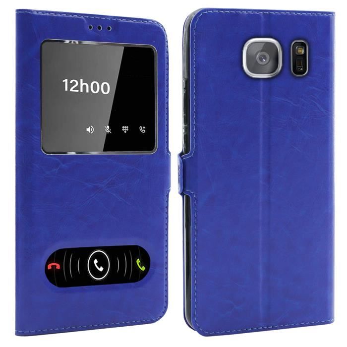 Coque Samsung Galaxy S7, Double Fenêtre - Bleu