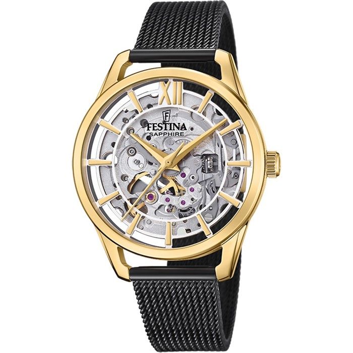 Bracelet acier - FESTINA - Montre Festina automatique squelette acier noir - Couleur de la matière:Noir