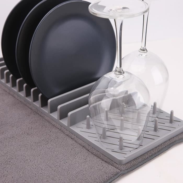 Égouttoir à vaisselle et son tapis de séchage pliable - Gris