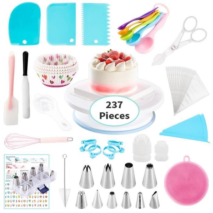 237 pcs - ensemble gâteau plateau tournant ensemble multifonction gâteau décoration kit pâtisserie tube fête