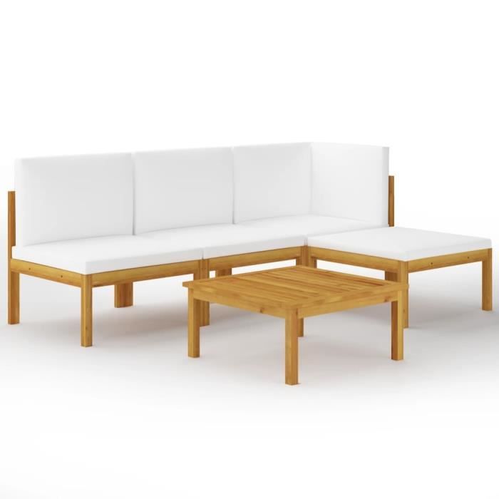 Salon de jardin 5 pcs avec coussins Crème Bois d'acacia solide 3057878 YES01
