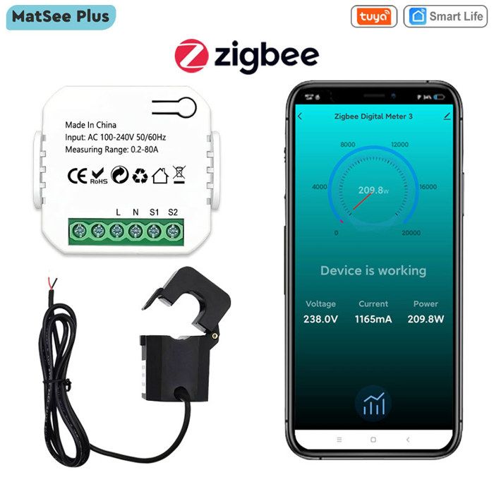 Moniteur D'Énergie Intelligent ZigBee Pour Tuya - Avec Pince CT - Surveillance Consommation & Tension En Temps Réel