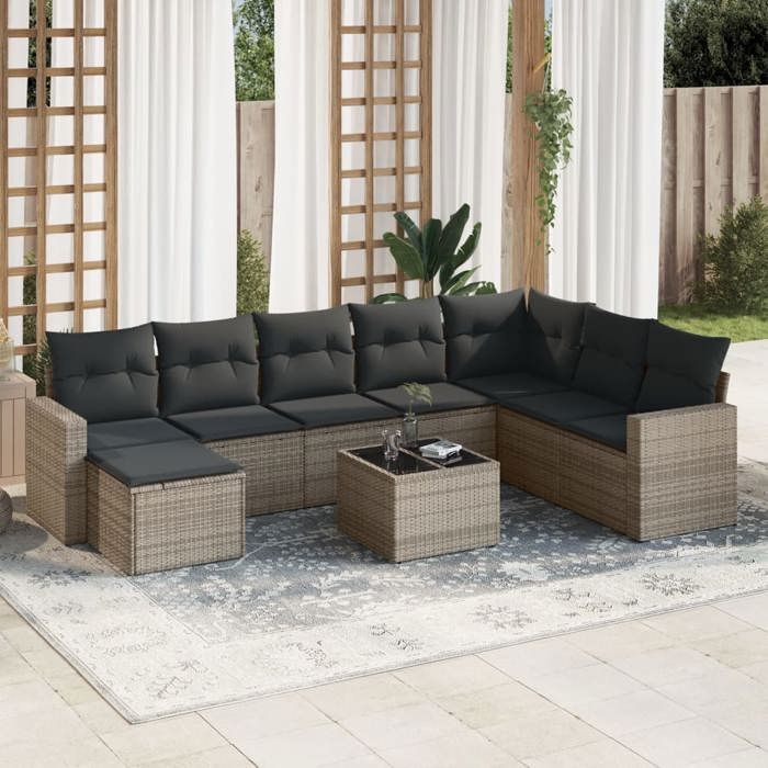 vidaXL Salon de jardin 9 pièces Résine tressée - vue 2