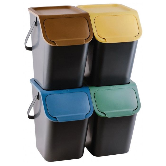 Lot de 4 poubelles Practic pour le tri sélectif comprenant 4 bacs de 25 litres chacun de couleur noire Bini 10100599