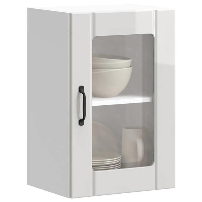 vidaXL Armoire murale cuisine avec porte en verre Lucca blanc brillant meuble mural de cuisine armoires murales avec 853769