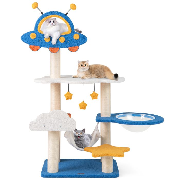 Comparer les prix de Arbre à Chat Multi-Niveaux 124 CM COSTWAY, Thème de l'Espace, Perchoir en Forme d'UFO, Poteaux à Gratter en Sisal, Plateformes