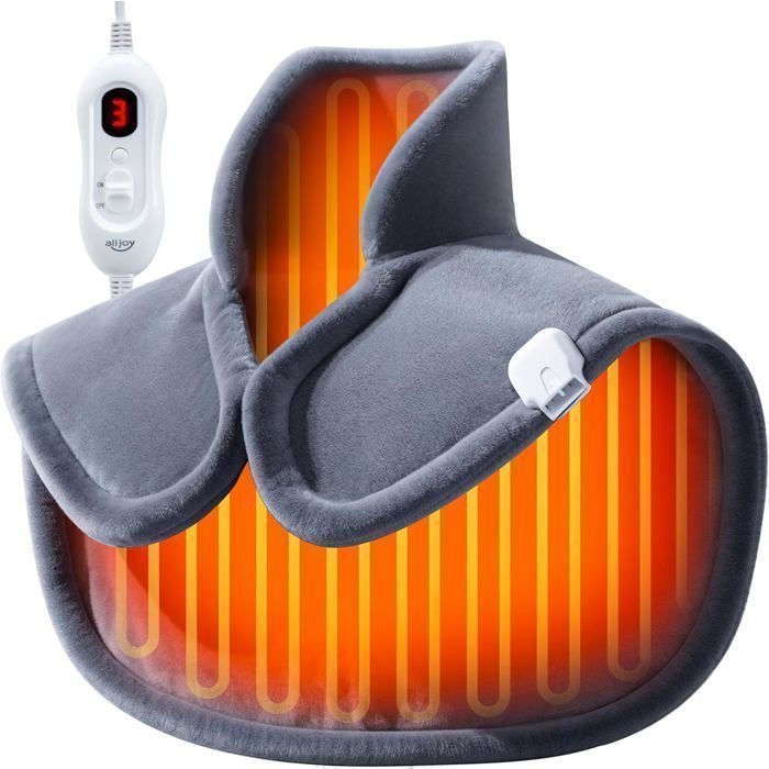 Coussin Chauffant Electrique pour le Dos Nuque Épaules - ALLJOY - Régulation de la température - Gris - Arrêt Automatique