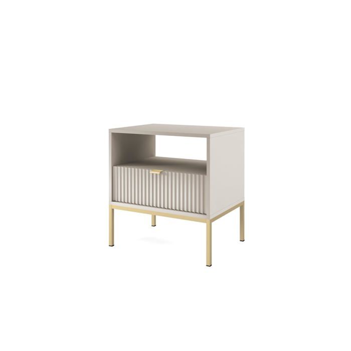 Table de chevet - Cachemire - 2 tiroirs - Beige - 54 x 56 x 39 cm - Poignées dorées