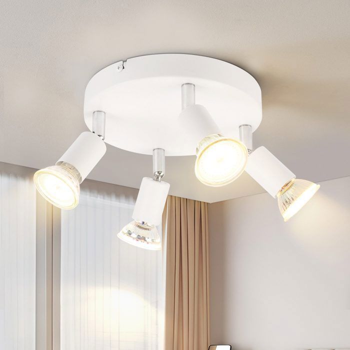 Nettlife Plafonnier 4 Spots Orientables GU10 Métal blanc Disque pour Salon Chambre Couloir Bureau ampoule non fournie