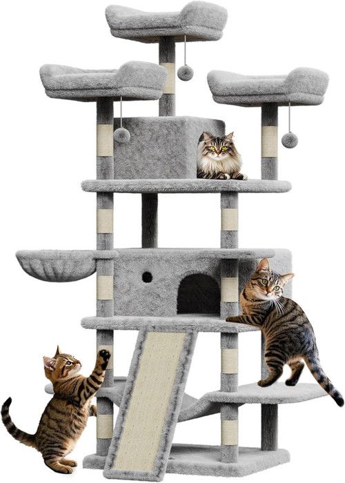Meilleurs prix pour Arbre à Chat Hauteur 170cm,Tour de Jeux pour Chats,avec 12 Poteaux à Griffer,3 Plateformes,2 Niche,1 Hamac,3 Pompons,Multi-Niveaux
