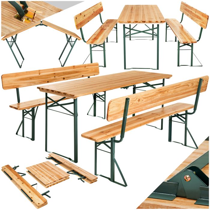 Table et bancs de jardin - TECTAKE - Ensemble repas dextérieur FRANZ II 8 places pliable avec dossier amovible en bois - Brun