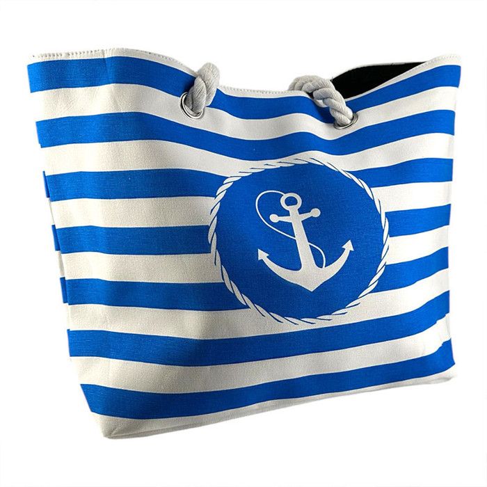 Sac de plage - Rayures blanc/bleu - Marina Collection - Anses tissus - 31x46x14cm