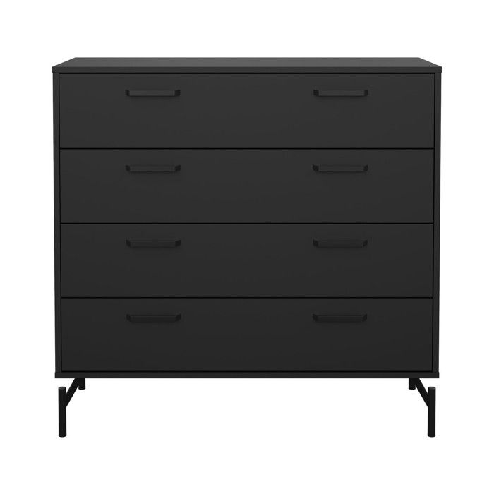 CALICOSY - Commode 4 tiroirs noir mat avec piètement métaL H96 cm - BORA - Noir