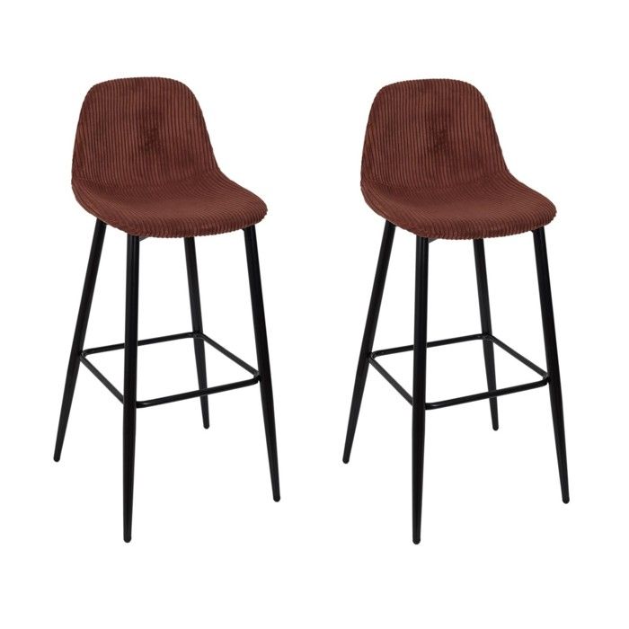 Toilinux - Lot de 2 chaises de bar côtelées SCOTT - Terracotta