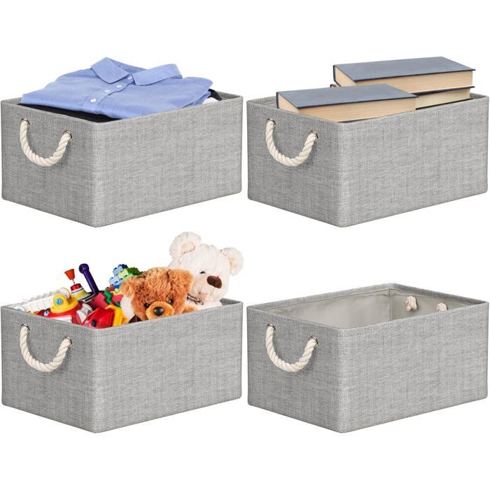ArcaGuru Lot De 4 Bacs De Rangement Avec Couvercles, En Tissu De Lin Avec Couvercle, Paniers De Rangement Pliables Pour Placard, étagères, Maison, Bureau, 30,5 X 30,5 X 30,5 Cm, Gris