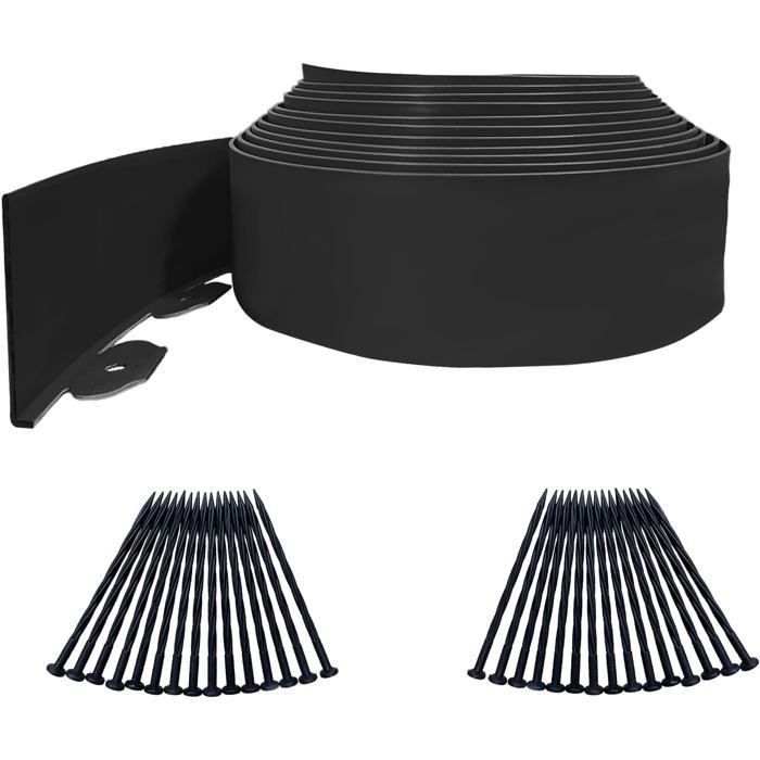 Bordure Sans Creusage Bordure De Jardin Souple 30 M - PVC Noir 4 Cm De Haut Avec Piquets - Sans Creusage Bordure 30 Cm Hauteur