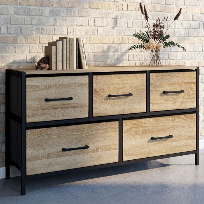 IDMARKET Commode 5 tiroirs en tissu UTAH H.55 cm meuble de rangement design industriel IDMARKET Commode 5 tiroirs en tissu UTAH H.55 cm meuble de rangement design industriel