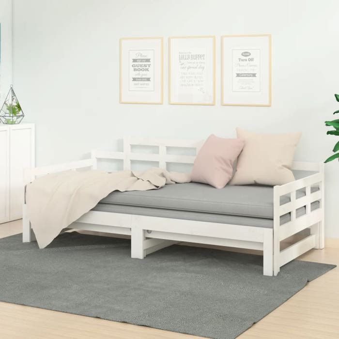 Cadre de lit coulissant - VIDAXL - Blanc - Bois de pin massif - 1 place - 2035 x 160 x 76 cm