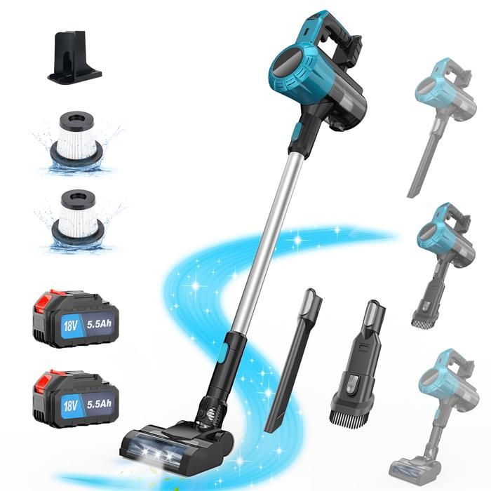 Aspirateur Balai Sans Fil 40kPa – 55 Min D'Autonomie, Batterie Amovible, Écran LED, Idéal Poils Animaux & Sols Durs