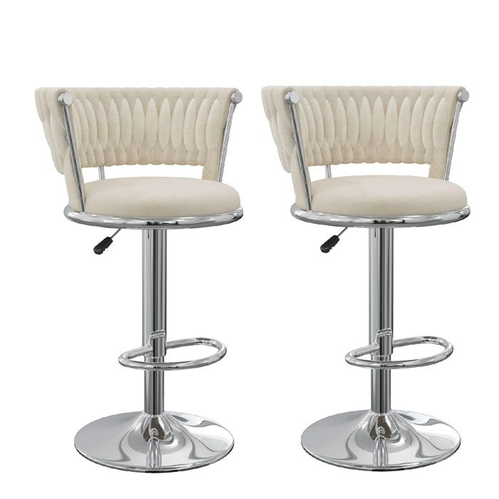 Lot de 2 Tabouret de bar pour salle à manger avec dossier et base en métal argent Siège en velours pivotants et hauteur réglable
