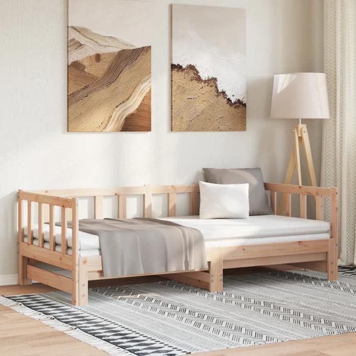CHIC Lit adulte1 place - 90x200 cm Lit de jour et lit gigogne 90x200 cm Bois massif #Sara85067