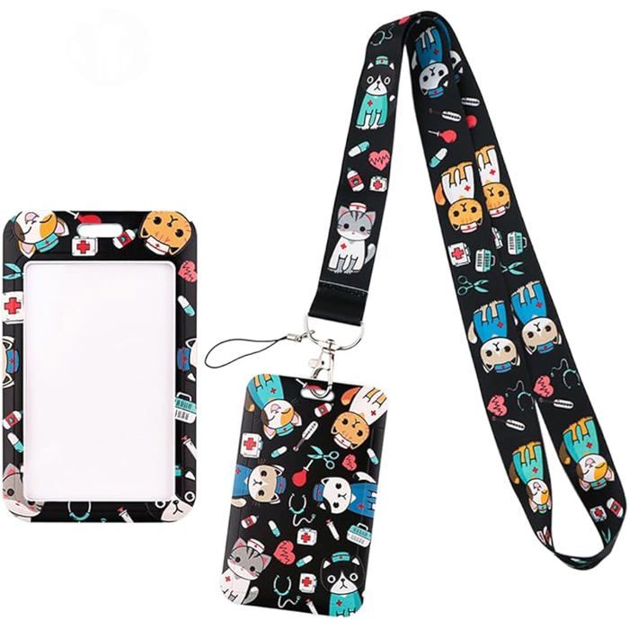 Porte Badge Id Avec Lanyard Breakaway Pour, Badge Reel Rétractable, Clips De Badge Détachables, Lanyard Strap Pour Le Cou, Cadeaux Pour Le Bureau Des Enseignants Infirmiers (Chat