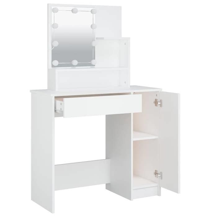 Coiffeuse avec LED - vidaXL - Blanc - 86 5x35x136 cm - Bois dingénierie - Ampoules LED - Grand espace de rangement