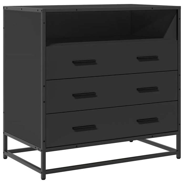 Commode en bois dingénierie - GKO - Noir - 70x41x70 cm - 3 tiroirs - Capacité 70 kg - Style industriel