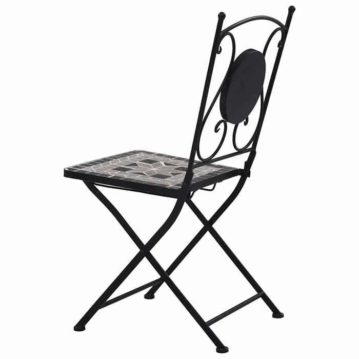 Chaises de bistrot mosaïque - WIENS - Gris - 39x43x86 cm - Siège en céramique - Cadre en fer laqué - Lot de 2