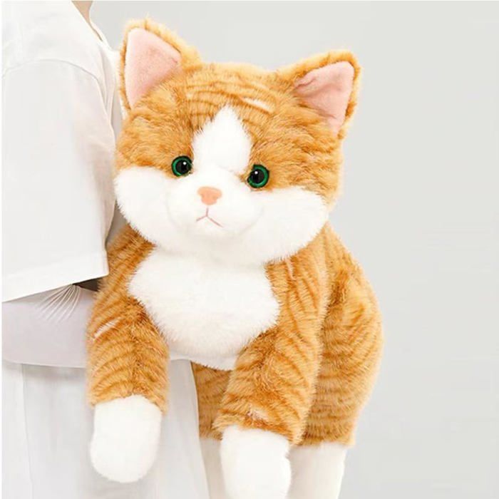 aqxreight Jouet en Peluche de Chat de Simulation, Poupée en Peluche Réaliste avec Son pour Enfants et Décoration de la Maison (Chat Qui Fait la Sieste en Bloc Jaune