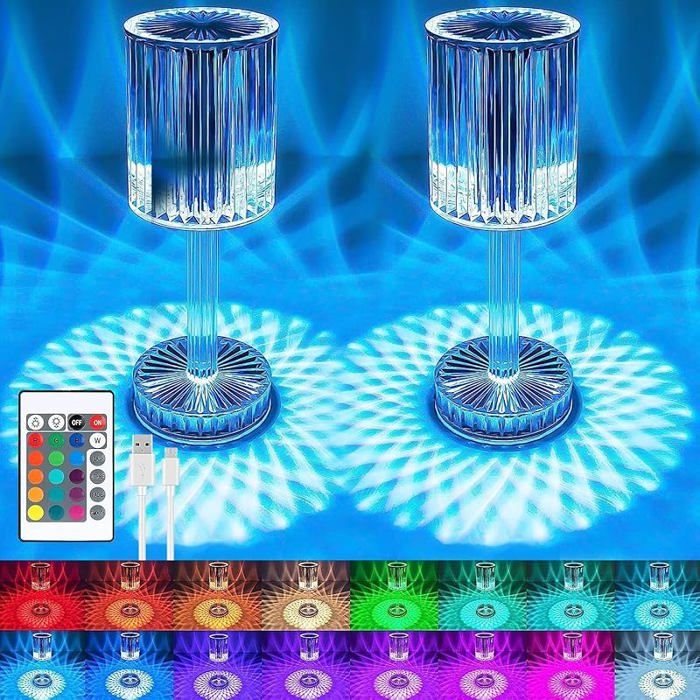 Lampe de table - AUTREMENT - Modèle Cristal LED - 16 couleurs - Rechargeable 2000mAh - 6 niveaux / 4 modes