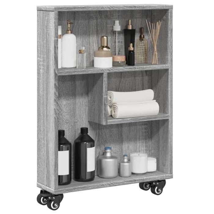 Chariot de rangement étroit - vidaXL - Sonoma gris - Bois dingénierie - 48x13x68 cm - 4 roulettes (2 avec freins)