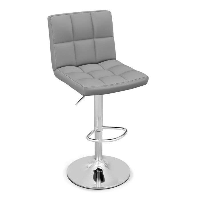 GIANTEX Chaise de Bar Modern en PU- Hauteur Réglables- Siège Pivotant- Repose-Pieds- Base en Métal- 42 5x43x96 5-116 5 cm- Gris