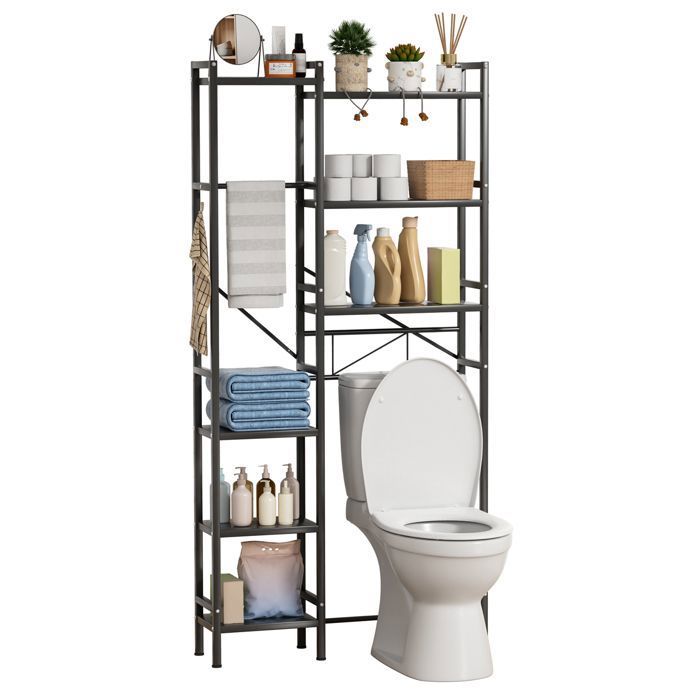 Etagère de Salle de Bain pour Meuble WC ou Machine à Laver avec 3 étagères Multifonction Solide réglable Noir 80*20*165cm