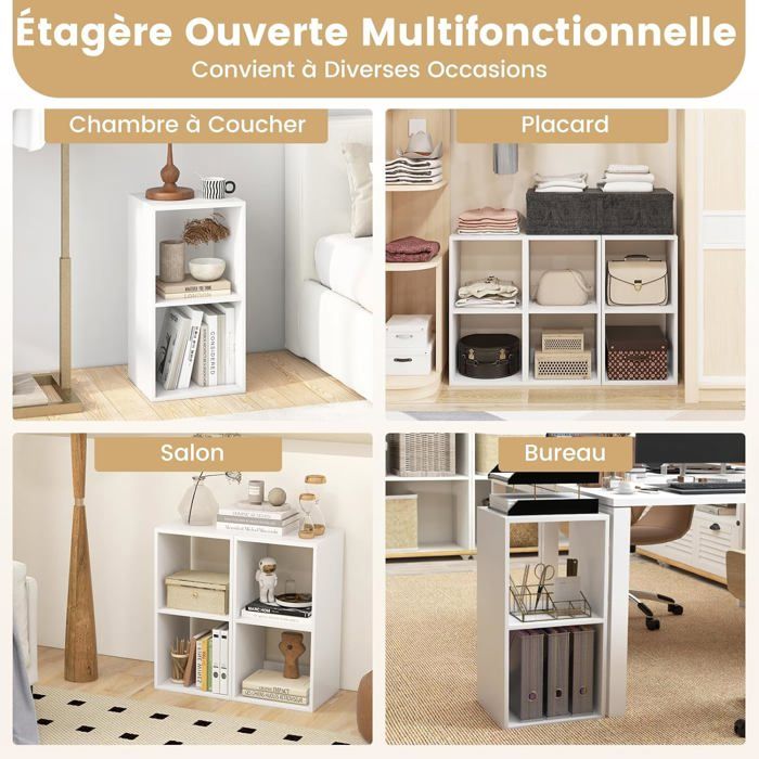 GIANTEX Bibliothèque à 2 Cubes 35x33x69 5CM-Etagères Ouvertes Verticale Moderne à 3 Niveaux avec 2 Kits Anti-basculement Blanc