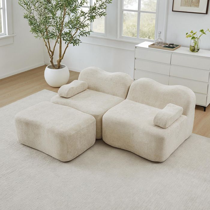 Canapé L modulaire 2 places Boneless méridienne forme ondulée coussin accoudoir mobile salon appartement sans montage Beige Canapé L modulaire 2 places Boneless méridienne forme ondulée coussin accoudoir mobile salon appartement sans montage Beige