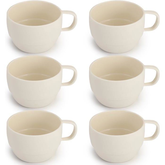 Tasses à Café en Plastique Léger et Durable - Lot de 6 - 355 ml - Idéal Pique-nique et Camping