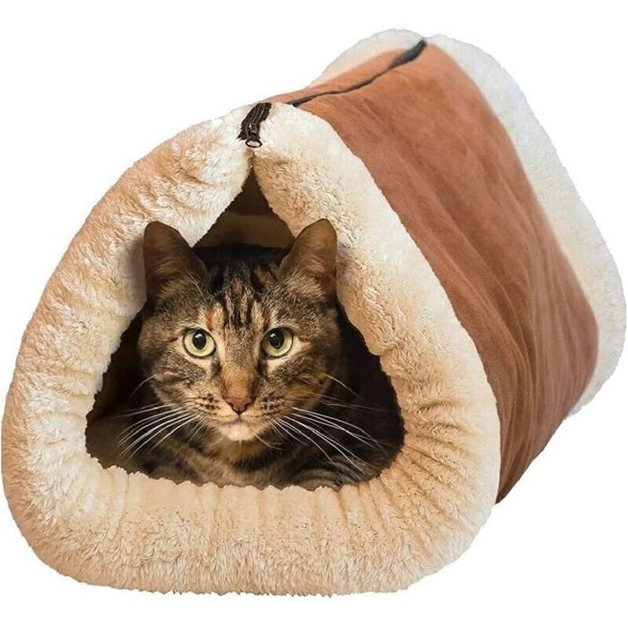 Lit tunnel pour chat - PZCC - Auto-chauffant - Matériau peluche électrostatique - Transformable en tapis